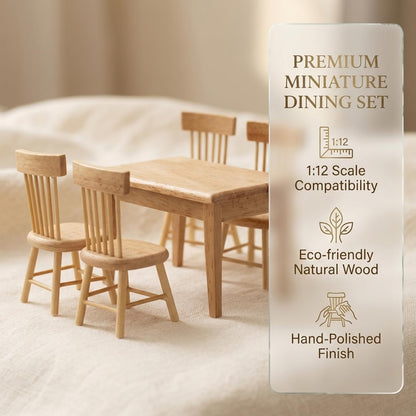 Z MAYABBO Wooden Dollhouse Furniture of Table & Chair, Miniature Dollhouse Accessories of Dining Room Accessory - 1/12 Scale