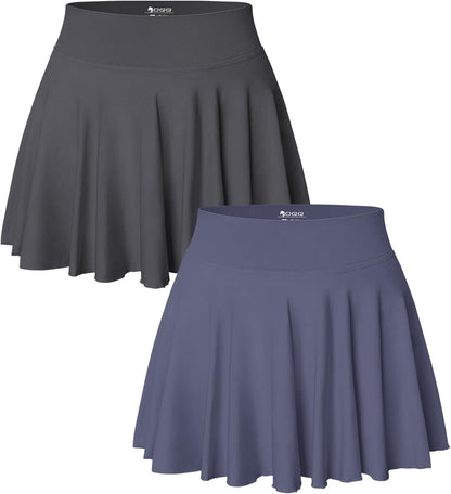 OQQ Women 2 Piece Skirts 2 in 1 Flowy Basic Versatile Stretchy Flared Casual Mini Skirts