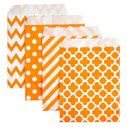 KEYYOOMY 100 Pcs Orange Candy Buffet Bags Small Cookie Bags Polka Dot Paper Treat Bag for Wedding Birthday Party (5 inch x 7 inch)