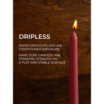 CANDWAX 12 inch Burgundy Taper Candle Pack of 4 - Unscented Smokeless Dripless Candlesticks - Candle Sticks for Party Décor, Christmas Home Decor, Dinner Table Centerpieces - Christmas Taper Candles