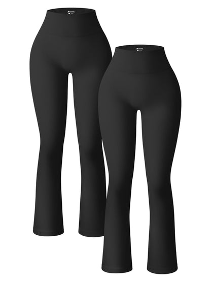 OQQ Women's 2 Piece Yoga Pants Ribbed Seamless Workout High Waist Bell Bottoms Flare Leggings