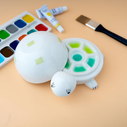 Turtle Design Ceramic Paint Palette with Water Bowl Brush Holder & Reusable Environmental Friendly Tray for Ceramic for Workspace Decor and Outdoor Sketching ，Gifts for Painting Lovers