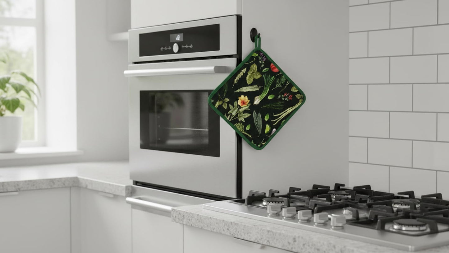 AMOUR INFINI Pot Holders Heat Resistant Cotton Set of 2 Nonslip 8"x8" Inch Hot Pads for Kitchen, BBQ, Baking & Cooking with Hanging Loops (My Garden)