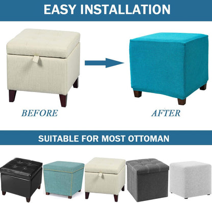 Daunkang Ottoman Cover Square Jacquard Ottoman Slipcover Storage Ottoman Protector Cover for Footrest Foot Stool