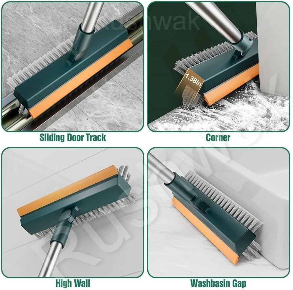Rushwak 3 1 180 in Long Handle Bathroom Cleaning Brush with Wiper, Rotate for Floor/Toilet Cleaning (Multicolor)