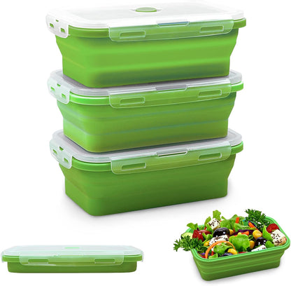 Alimat PluS 27oz Collapsible Food Storage Containers with Lids, 3 Pack Set 800ml Silicone for Kitchen and Outdoor