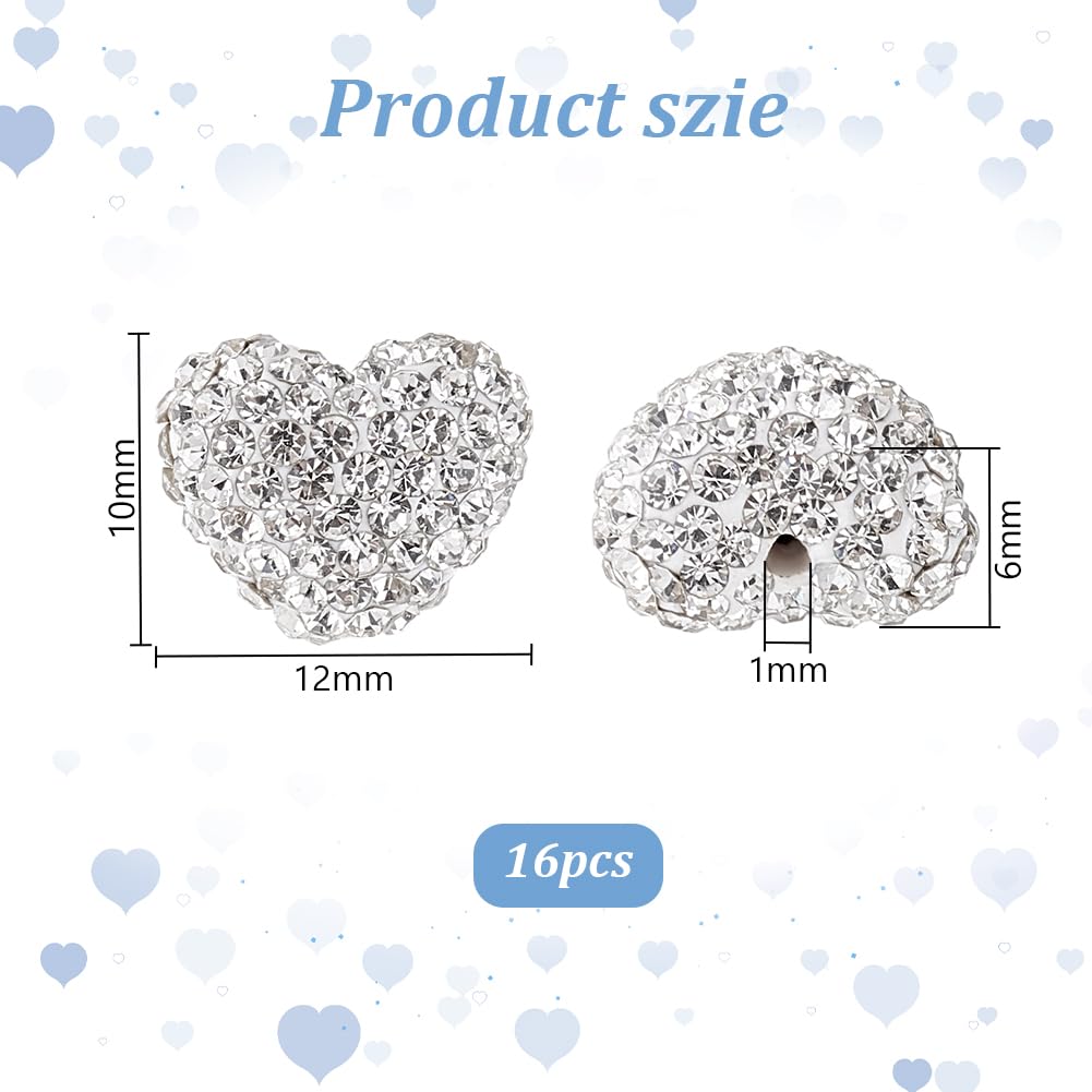 PH PandaHall 16pcs Heart Rhinestone Crystal Disco Ball Craft Love Beads Diamond for Bracelet Necklace Earring Christmas Jewelry Making 10x12mm