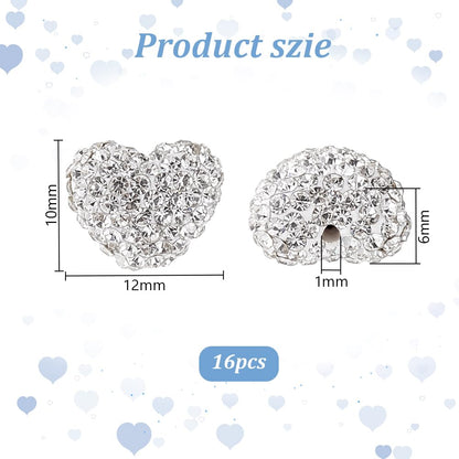 PH PandaHall 16pcs Heart Rhinestone Crystal Disco Ball Craft Love Beads Diamond for Bracelet Necklace Earring Christmas Jewelry Making 10x12mm