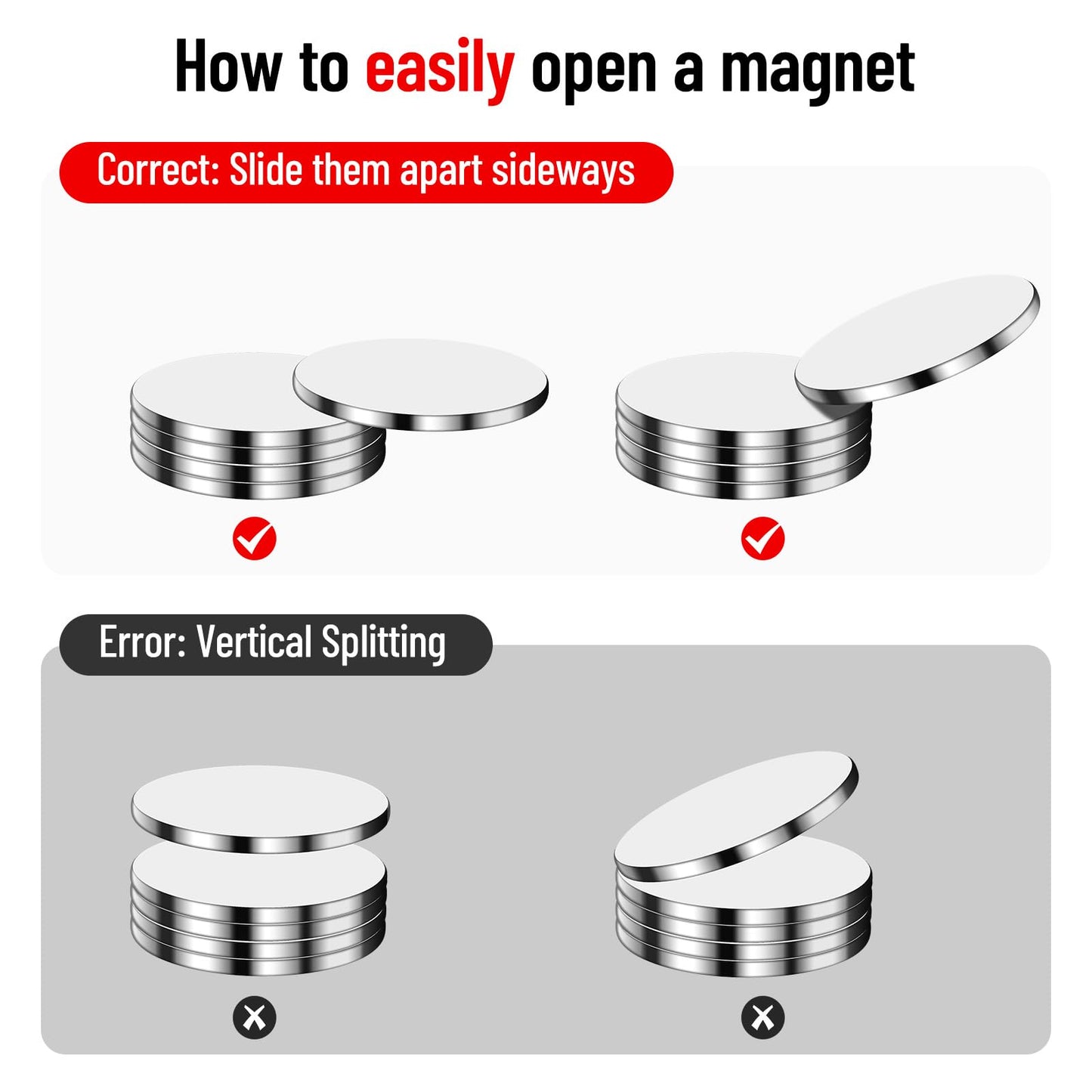 PHIXBEAR 10 Pack Neodymium Rare Earth Magnets Heavy Duty, Magnets with Strong Double Sided Tape, Scratch-Free Magnetic Strip for Cabinet Door, Fridge, DIY - (0.79"x1.58" & 1.18" Round)