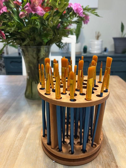 BlackLabMill Rotating Paint Brush Holder - Handmade Paint Brush Holder Rotating Art Supply Organizer – Large Capacity Cherry Hardwood Brush Organizer for Desk, Arts and Crafts