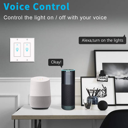 Smart Light Switch, Alexa Smart Double Switch, Smart Light Switch 2 Gang with Timing Schedule and Remote Control, Neutral Wire Needed, Compatible with Alexa and Google Home, Single Pole (2Pack)