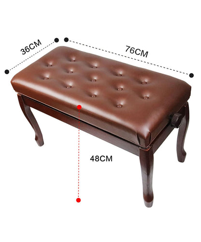 Premium Leather Deluxe Piano Bench with Solid Wood Construction Keyboard Bench and Vanity Stool 76 X 35 X 49Cm Black/Brown