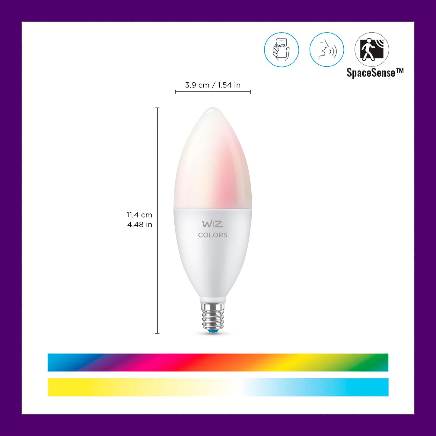 WiZ Connected 40W B12 LED Smart Light Bulbs - 3 Pack - Connects to Your Wi-Fi - E12 Smart Bulb - Control with Voice or App + Activate with Motion - Matter Compatible