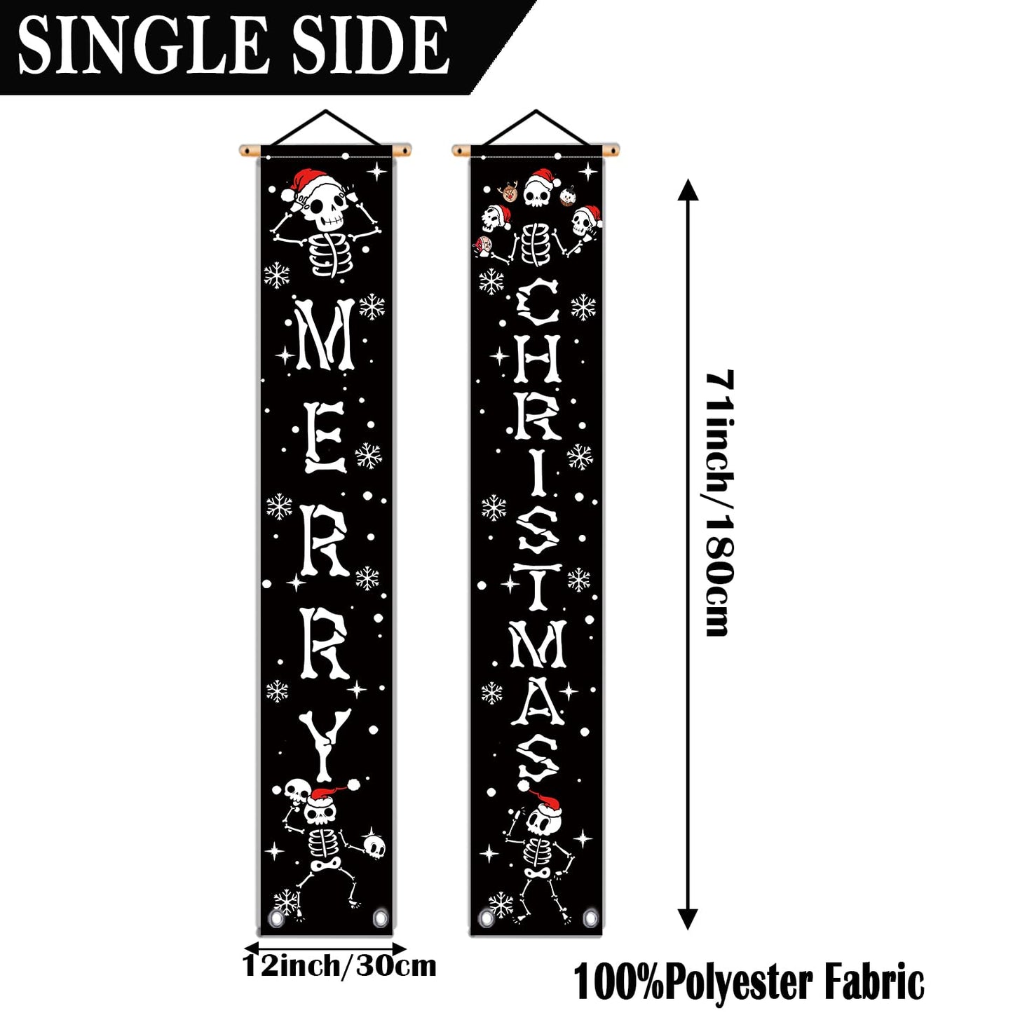 Christmas Door Banner Funny Skeleton Hanging Sign Spooky Vibes Front Door Decor Yard Wall Indoor Outdoor Party Decorations 12x71 Inch