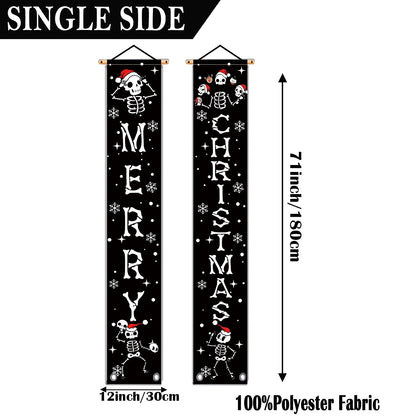 Christmas Door Banner Funny Skeleton Hanging Sign Spooky Vibes Front Door Decor Yard Wall Indoor Outdoor Party Decorations 12x71 Inch
