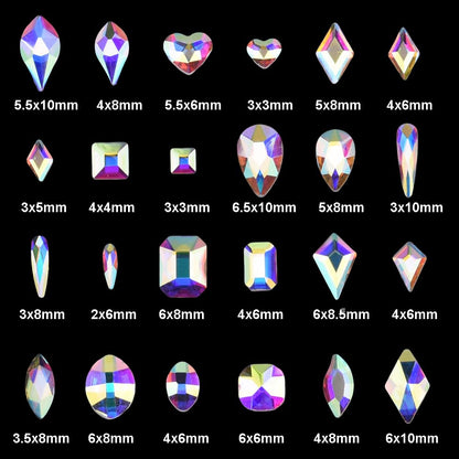 240pcs Popular 12 Styles Flatback Crystals Mix Sizes Multi Shapes Glass Crystal AB Rhinestones for Nail Art Craft 3D Decorations Flat Back Stones Gems Set Box