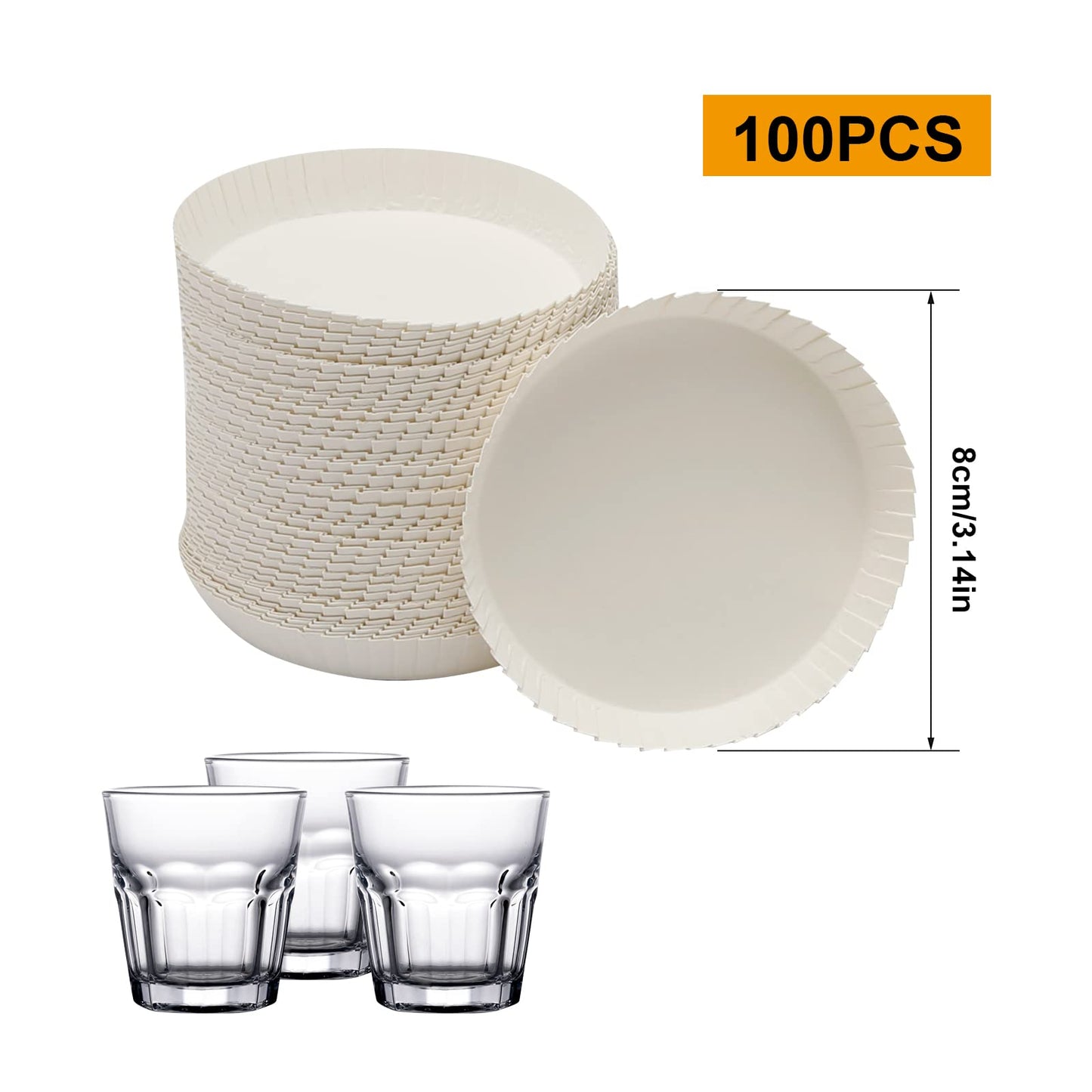 100pcs Disposable Cup Coverware 8 X 8cm Coffee Cup Drinking Lid Paper Cup Cap for Wedding/Parties//Kitchen (8 X 8cm)