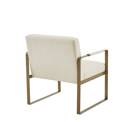 Martha Stewart Upholsterd Accent Chair Living Room Furniture - Modern Design, Comfortable Foam Seat Cushion Bedroom Lounge, Sophisticated Finished, Sturdy Frame, Cream/Gold, 28.5" W x 29" D x 32.5" H