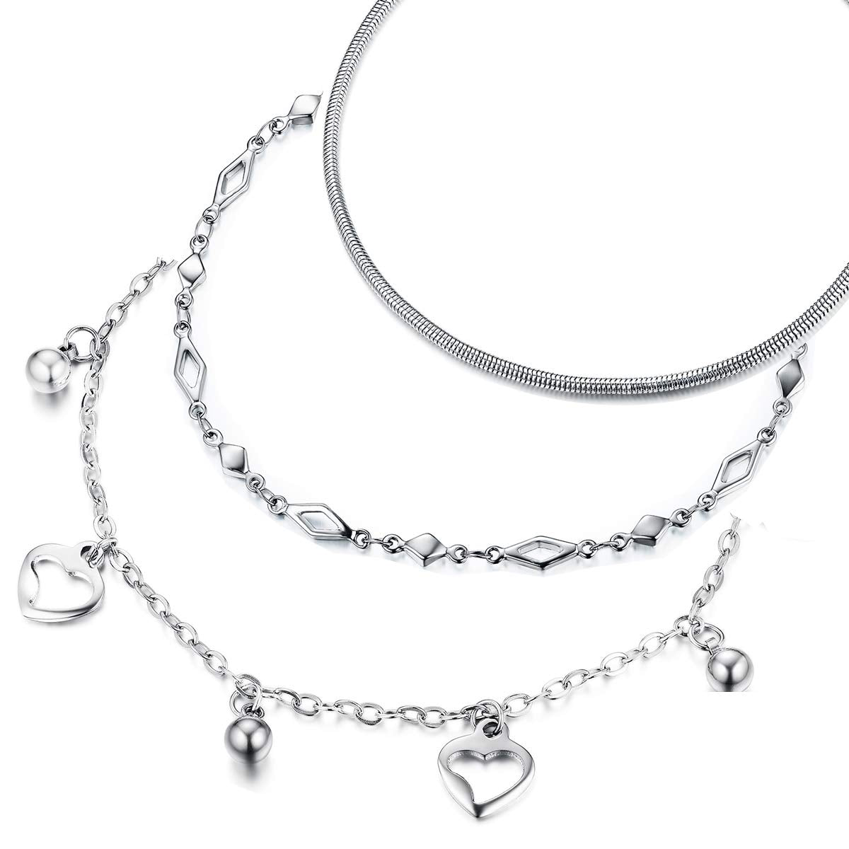 hoduar Stainless Steel Ankle Bracelet for Women, 14K Gold Plated Anklets Set 8.2"+2" Adjustable Waterproof Jewelry Gift