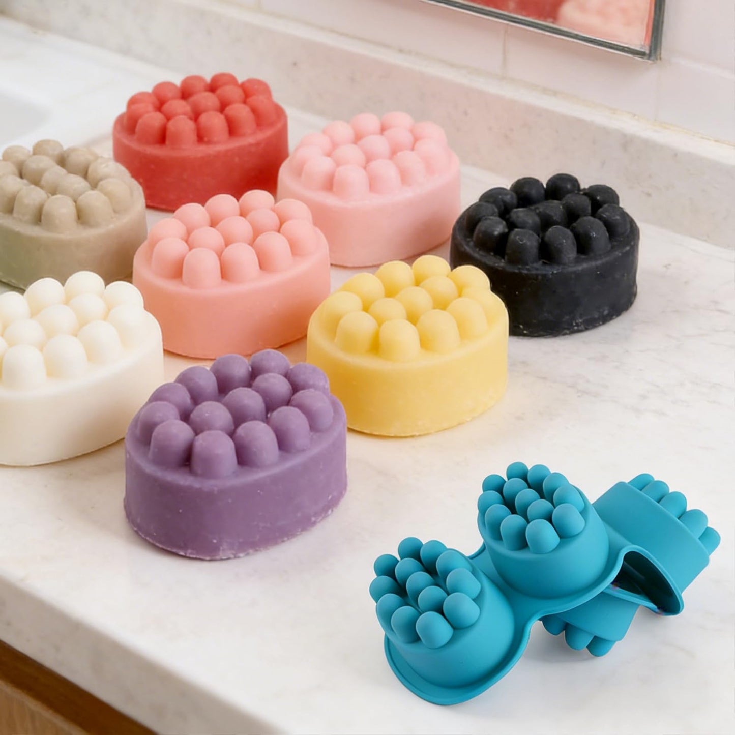 Silicone Soap Making Kit with 2 Massage Bar Molds, 48 Gift Bags, 48 Tags, 65ft Jute Twine, Hair Comb Design, Pink and Teal