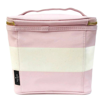 kate spade new york Small Insulated Lunch Tote, Lunch Cooler, 8 x 7 x 4.5 Cute Lunch Bag for Women, Pink Thermal Bag with Double Zipper Close and Carrying Handle, Blush Rugby Stripe