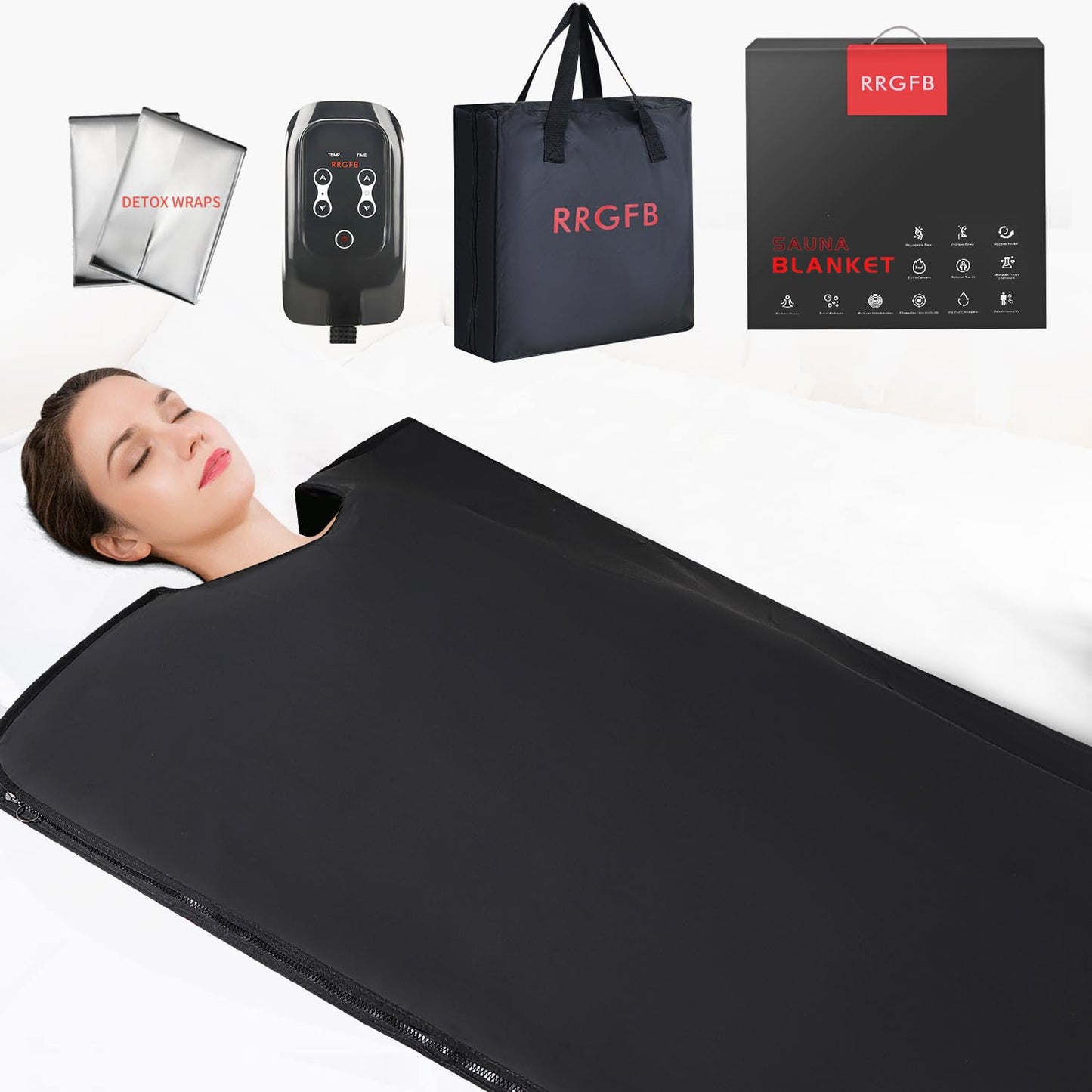 RRGFB Low EMF Portable Infrared Sauna Blanket,Crystal Therapy Home Relaxation, Adjustable Timer 20-60 Min, 95-167℉ Temp Range, 6 ft x 2.95 ft, Durable PU Leather Cover