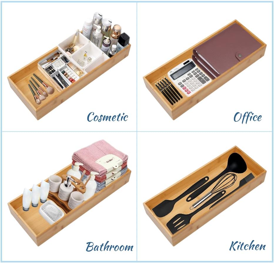 Bamboo Drawer Organizer, Kitchen Utensil Tray, Cutlery Holder, Office Desk Supplies (8.9x3x2.6 inch)