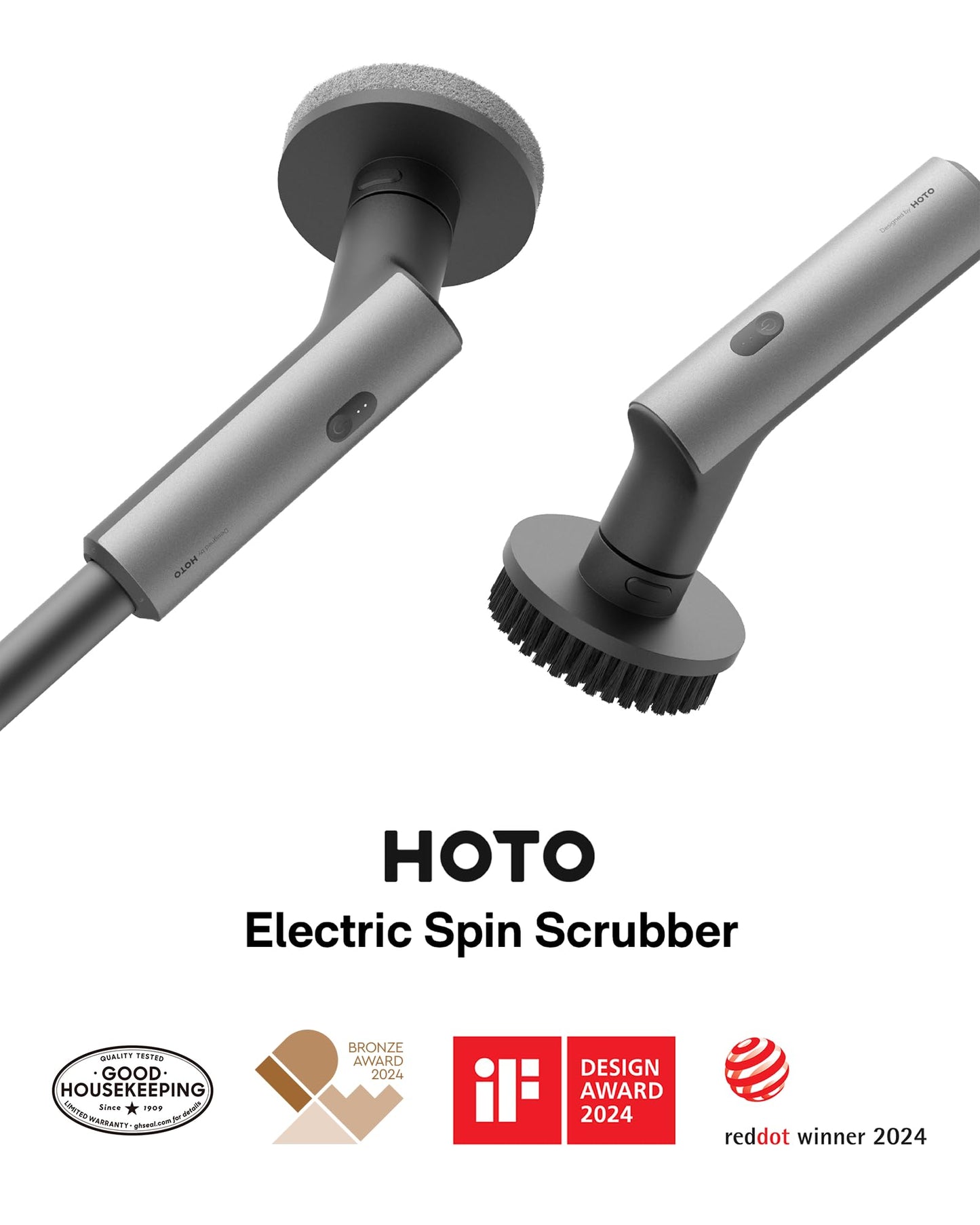 HOTO Cordless Electric Spin Scrubber, IPX7 Full Body Waterproof Bathroom Cleaning Brush, Max 22 in-lb, Shower Scrubber Brush with Long Handle, 6 Brush Heads, Power Scrubber for Bathroom, Floor, Tile