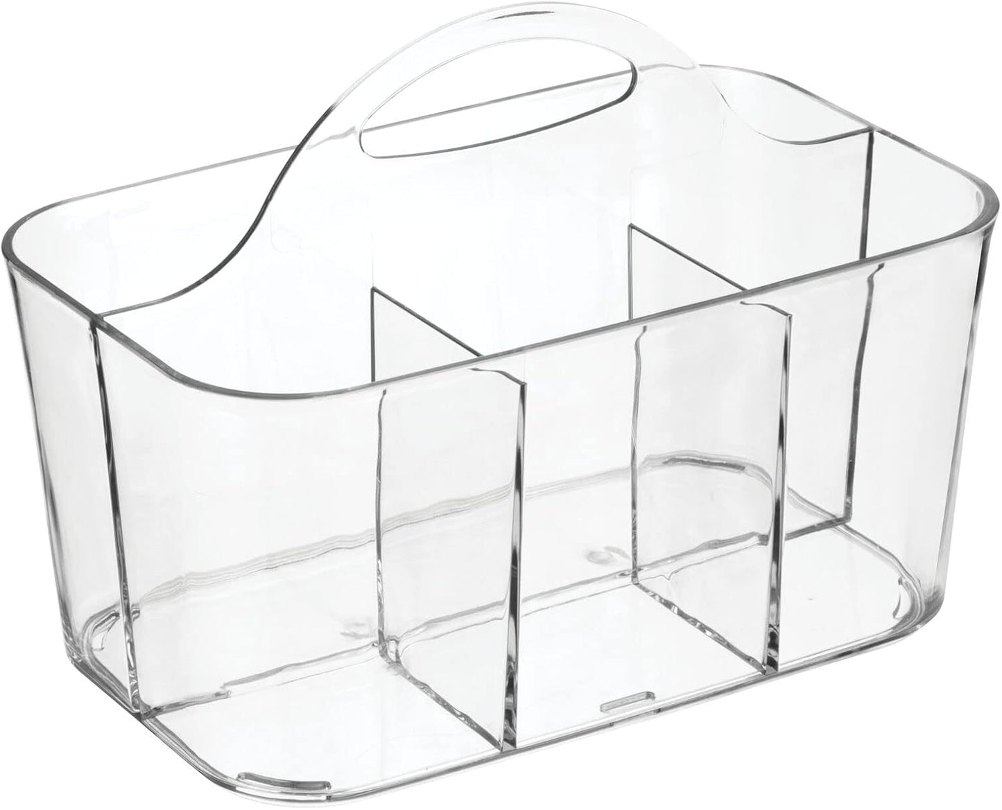 mDesign Clear Plastic Cutlery Storage Organizer Caddy Bin Tote with Handle - Divided Pantry Basket for Forks, Knives,