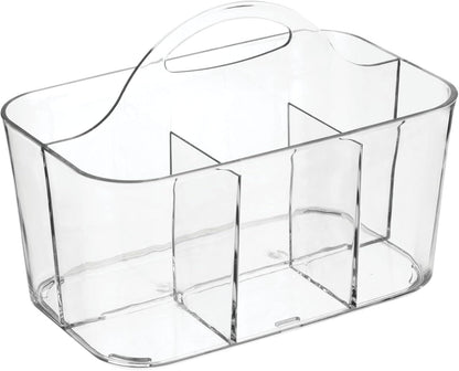 mDesign Clear Plastic Cutlery Storage Organizer Caddy Bin Tote with Handle - Divided Pantry Basket for Forks, Knives,