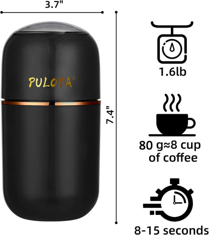 Electric Coffee Grinder for Beans, Spices, Herbs, Grains, Nuts - 2.8 oz, Stainless Steel Blades, Black