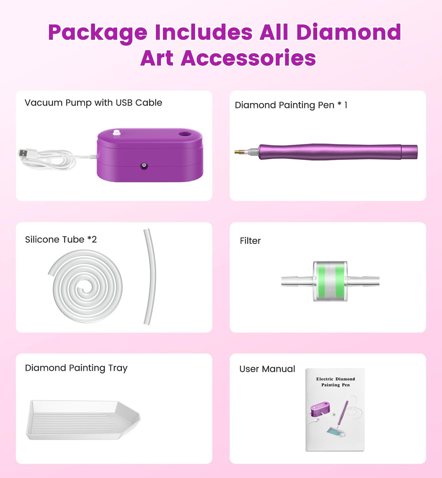 WOLIOS Electric Diamond Painting Pen – Premium Vacuum Art Tools, Art Painting Accessories and Tools Without Wax, Diamond Kits with Storage Tray, Quiet and Long-Lasting (Purple