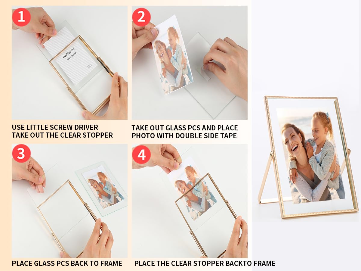 Classura Gold 8x10'' Floating Picture Frame Set of 2,For Photo Sizes (5x7'',6x8'',7x9''),Beautiful Metal Beaded Edge Frames Adjustable Tabletop/Shelf Photo Frame,Classy Gift Choice for Wedding