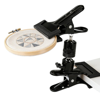 Metal Embroidery Hoop Stand, Portable Rotated Cross Stitch Holder Stand Needlepoint Support Adjustable Table Clip for Embroidery Craft Needlework DIY Projects