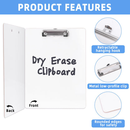 Dry Erase Clipboard 10 Pack, Clip Boards 9"x12" Whiteboard Clipboards Bulk Double Sided White Board for Classroom, Students, Office & School Supply
