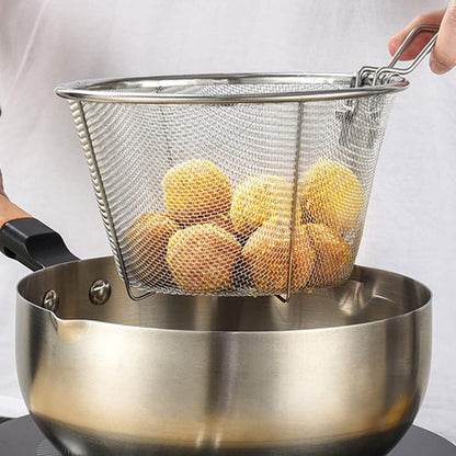 Tofficu Deep Fry Basket with Handle, Foldable 6-Inch Stainless Steel Mesh Frying Basket for Kitchen