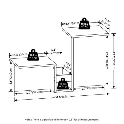 Furinno BOYATE Side Table, Valley Shaped End Table, with Tiered Levels and Magazine Rack, for Living Room, Espresso