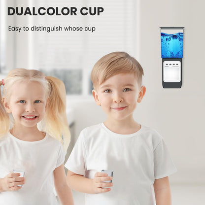 WOVAZUS Auto-Mouthwash Dispenser for Bathroom - 700mL Rechargeable Wall-Mounted with 2 Magnetic Cups, 3 Smart Levels, No-Drill Installation for Kids & Adults (12-Month Battery)