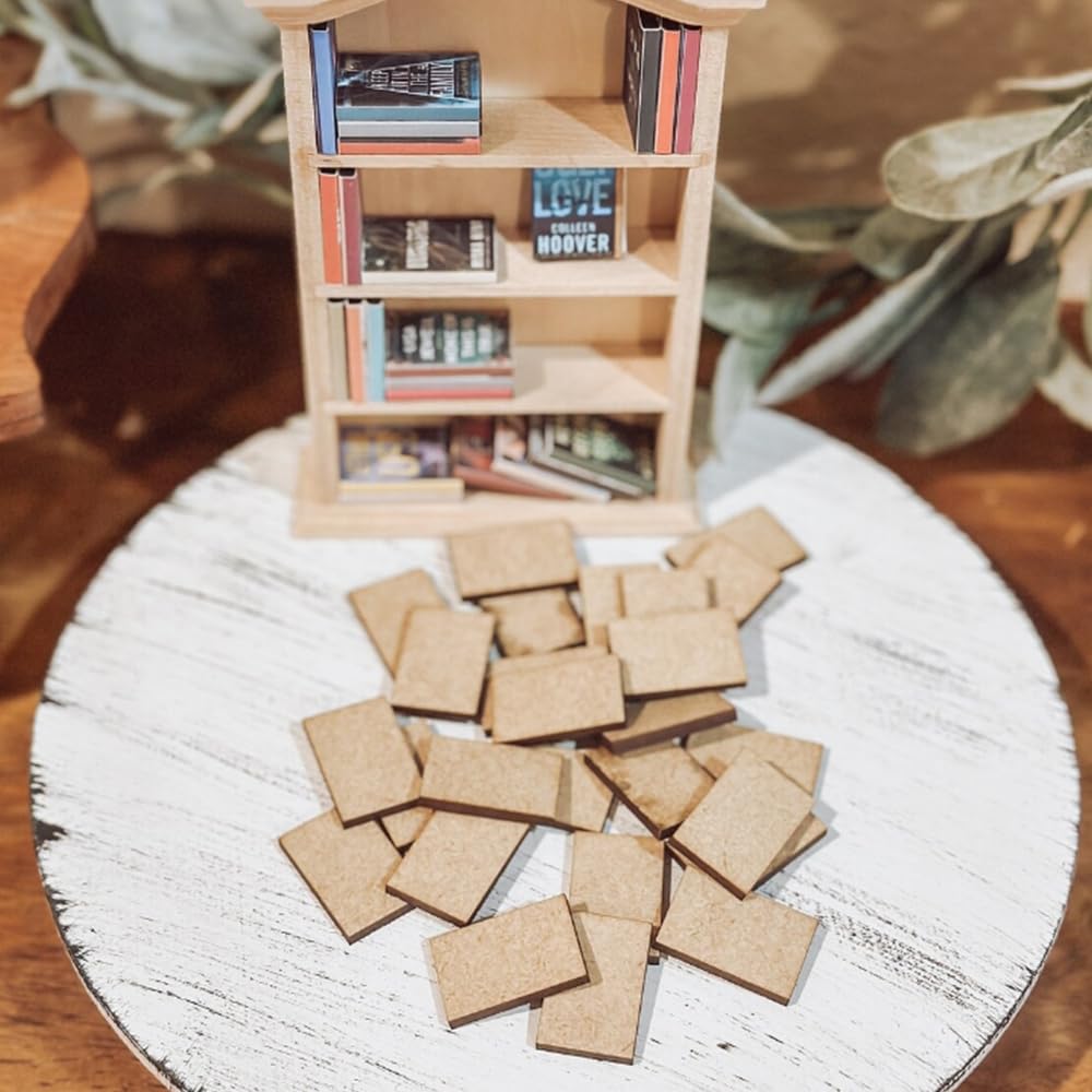50 Pcs Blank Mini Books for Miniature Bookshelf, Wooden Dollhouse Books 1:12 Scale Mini Books, Print Off The Covers and Backs of The Books You Have Read, Create Your Own Tiny Library