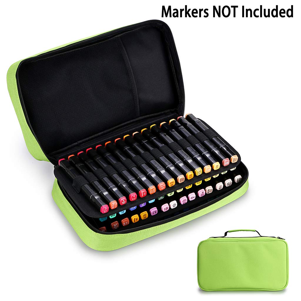 BTSKY Art Marker Carrying Case Lipstick Organizer-60 Slots Canvas Zippered Markers Storage for Touch Spectrum Noir Paint Sharpie Markers, Empty Wallet Only(Green)