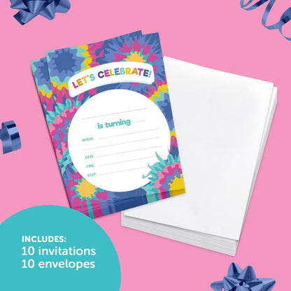 Desert Cactus Tie Dye Happy Birthday Invitations, Style 2 Invite Cards (10 Count) with Envelopes
