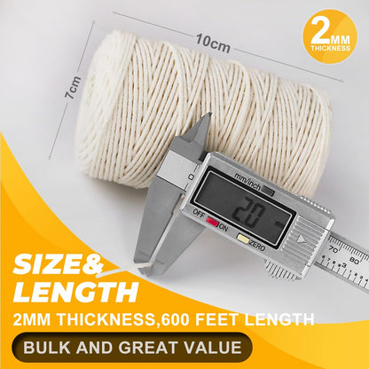 PerkDecor 3,000ft (600ft x 5Rolls) Butchers Twine 2mm Cotton String for Cooking Kitchen Meat Turkey Sausage Roasting Baking Gift Wrapping DIY Crafts Crocheting Knitting