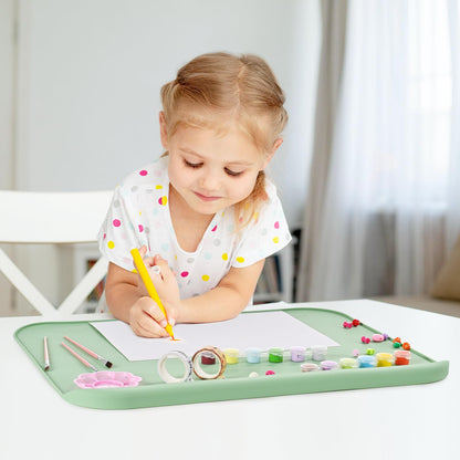 Silicone Art Mat for Crafts, 19.7" x 15.7" Painting Mat for Kids with Raised Sides, Non-Slip Surface for Resin, Clay, Play Doh, Jewelry Making DIY Arts & Crafts Creation (Green)