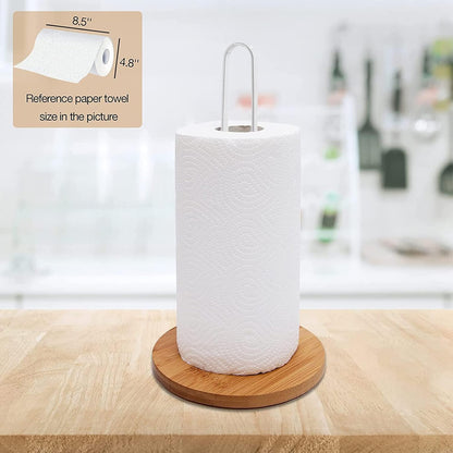 Wood Paper Towel Holder, Free-Standing Kitchen Towel Holder with Non-Slip Wooden Base for Countertop