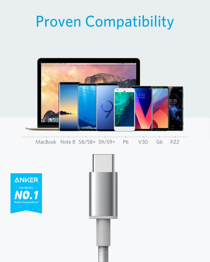 Anker Cable,[2-Pack,6 ft] Premium Nylon USB-A to USB-C Fast Charging Type C Cable,for iPhone 17 Series,Galaxy S10/Note 8,LG V20 and Other USB C Charger