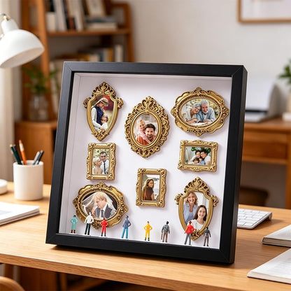 HOBBIESAY DIY Mini Gold Frames Silhouette Box Shadow Box Frame Kit with Gold Miniature Museum & Figurines DIY Photo Family Memory Display Case Frame Silhouette Boxs for Anniversary Wedding Home Decor