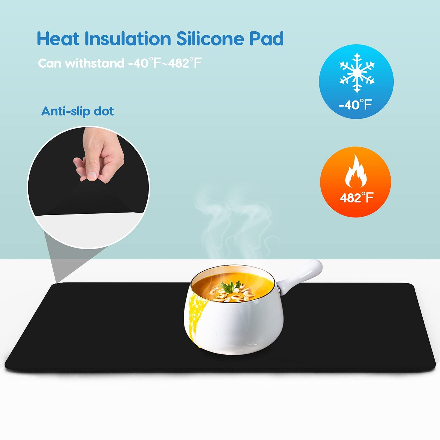 AECHY Extra Large Silicone Mat 35.3"x23.5"x0.08", Multipurpose Silicone Mat Thick Heat Resistant Mat Shipped Rolled Up Kitchen Counter Mat Waterproof Nonslip Silicone Mats for Kitchen Counter Black