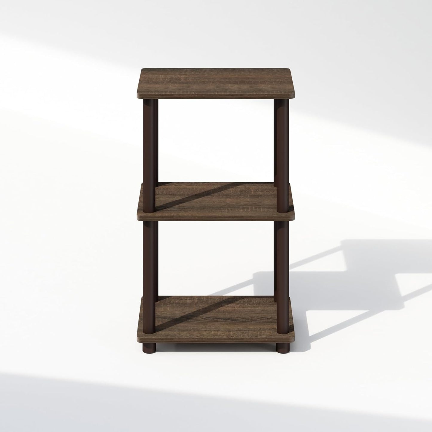 2-Tier Furinno Turn-N-Tube Side Table, End Table with Open Shelf, Easy Assembly Night Stand, Bedside Table with Round