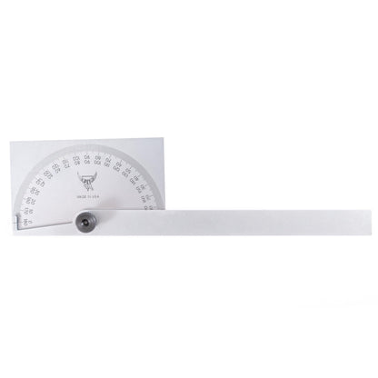 PEC Tools Stainless Steel Angle Protractor with Double Graduation - Ideal for Drawing Radial Lines, Setting Bevels, Transfer Angles, 6" Blade Length, 0-180 Range, Rectangular Head, Made in USA