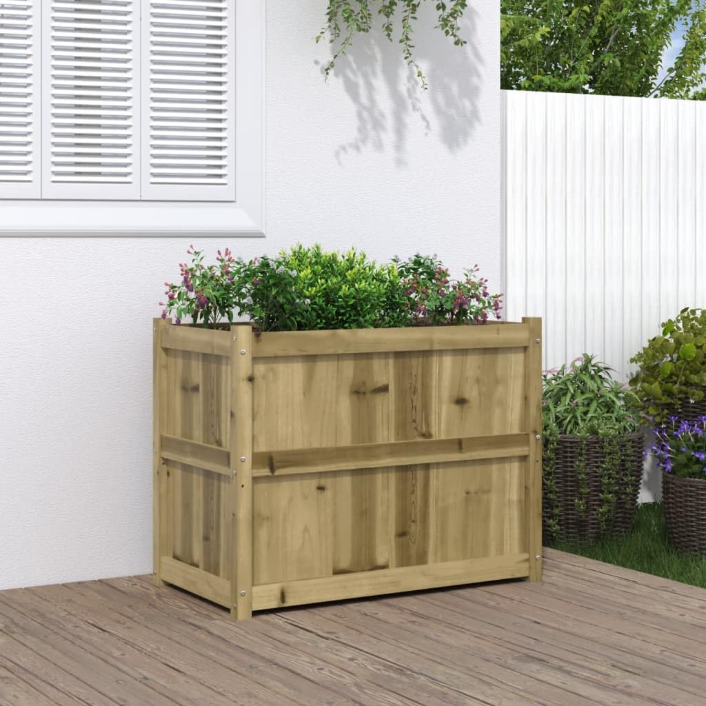 Favemtsl Large Rustic Raised Garden Bed 35.4x35.4x27.6 in Treated Solid Pine Wood Outdoor Planter Box Weathered Brown for Patio Balcony Yard